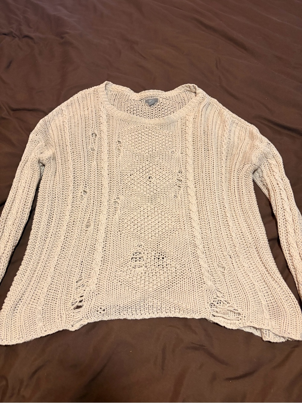 Aerie Light Beige Distressed Knit Sweater - Women